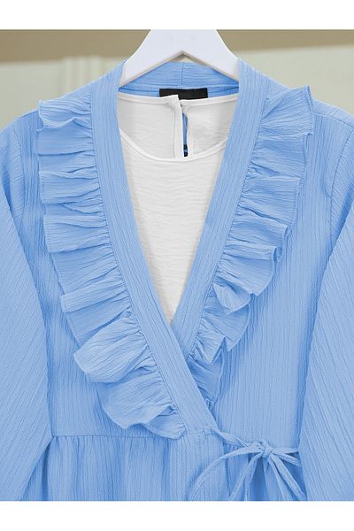 Modamorfo Βολάν μπροστά Tie Crinkle Kimono - Baby Blue