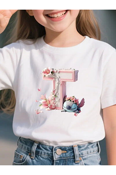 SVART WEAR Çocuk kızlar için "T" grafik baskılı Kız Çocuk Tişört Tshirt
