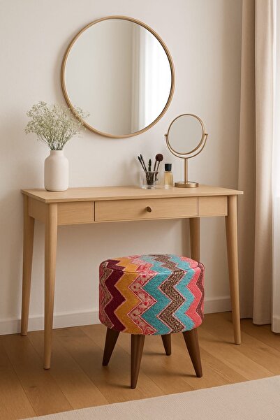 EVREKA Ayaklı Desenli Dekoratif Süngerli Puf, Makyaj Masası Puf, Tabure, Bench Koltuk Sandalye