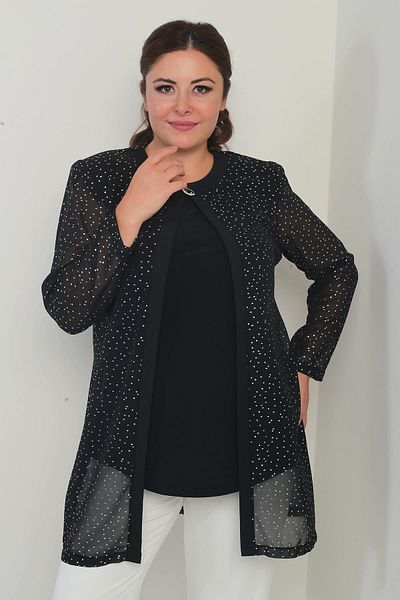 By Saygı Bluză din Lycra cu mânecă lungă pentru femei, cu imprimeu cu pete aurite, din șifon, mărime mare, set de 2 piese