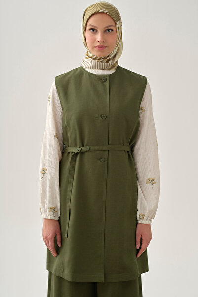 Tuğba Kemerli Sıfır Yaka Yelek - Haki