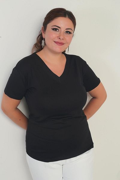 By Saygı Γυναικεία μπλούζα με λαιμόκοψη V με λίκρα σε μεγάλο μέγεθος