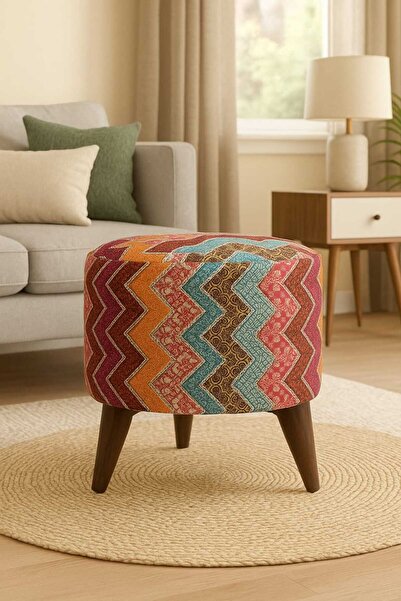 EVREKA Ayaklı Desenli Dekoratif Süngerli Puf, Makyaj Masası Puf, Tabure, Bench Koltuk Sandalye