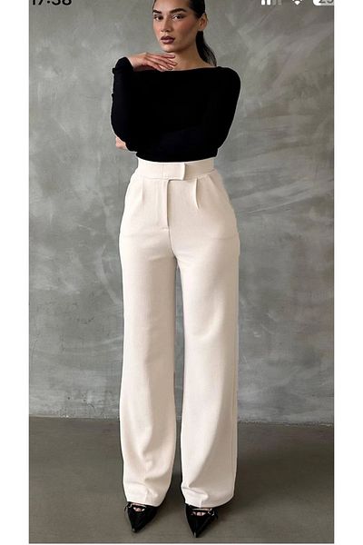 QUMRULİFE Cream Plazo Side Pocket Pants with Velcro Closure