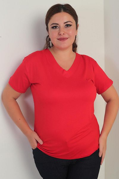 By Saygı Bluză de damă cu decolteu în V din Lycra Plus Size