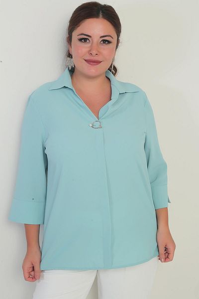 By Saygı Μπλούζα Polo Neck Quarter Sleeve Plus Size