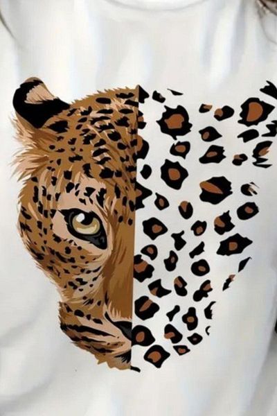 Mossta Short Sleeve Crew Neck Printed Viscose Blouse - White