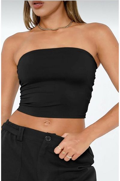 Gülmude Strapless Lycra Crop Top Blouse Lycra Stretchy Fit Daily Strapless Bustier