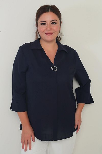 By Saygı Μπλούζα Polo Neck Quarter Sleeve Plus Size