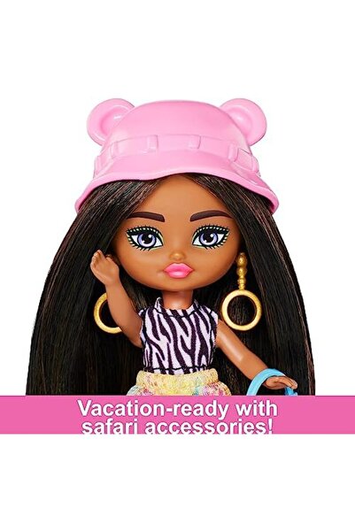 Barbie Extra Mini Minis Travel Doll with Safari Fashion, Animal Print Outfit and Styling Accessories