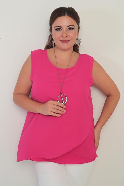 By Saygı Γυναικεία μπλούζα σιφόν αμάνικη μεγάλου μεγέθους