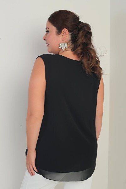 By Saygı Γυναικεία μπλούζα σιφόν αμάνικη μεγάλου μεγέθους