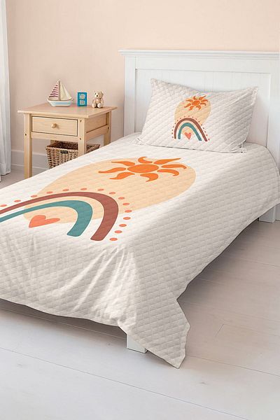 Realhomes Sun and Rainbow Patterned Beige Single Pique Set