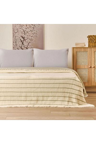 Evidea Soft Serena Single Bedspread - Ecru / Khaki - 170X230 cm