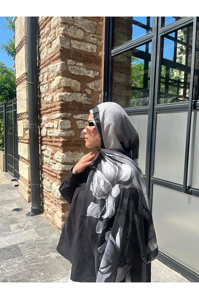 AMİNENESİL Bud Pattern Voile Soft Shawl Black Color