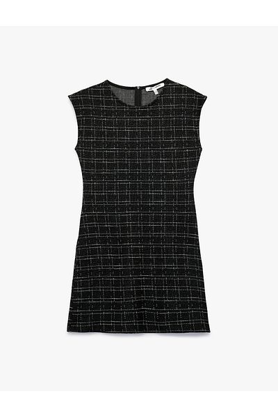 Koton Μίνι φόρεμα με λαιμόκοψη αμάνικο Tweed