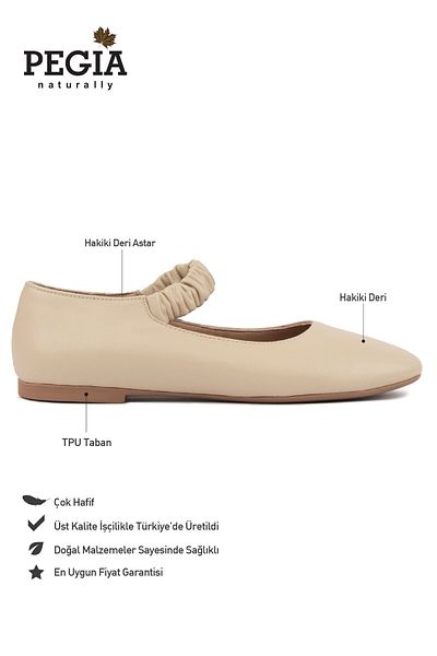 Pegia Genuine Leather Banded Ballerinas Dg6046