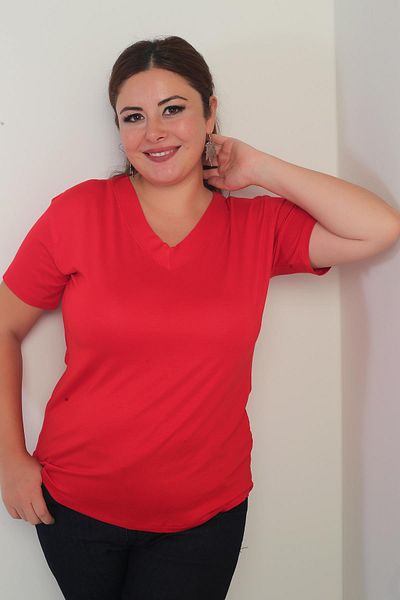 By Saygı Bluză de damă cu decolteu în V din Lycra Plus Size