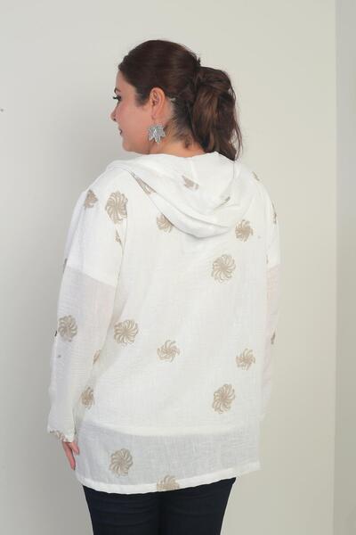 By Saygı Jachetă de mărime mare, cu glugă, buzunar, broderie cu sclipici, model spiralat, lavabilă, cu fermoar