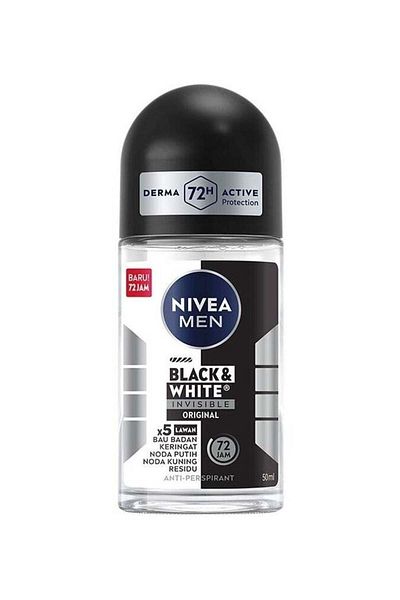 NIVEA مزيل عرق رول أون للرجال، حماية غير مرئية، أبيض وأسود، 50 مل