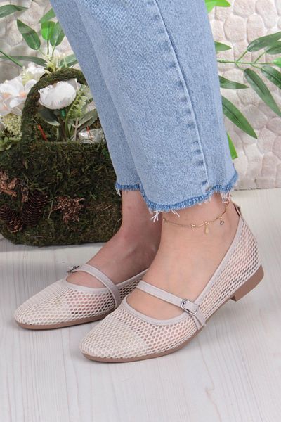 fort 402 Ceyn Mesh Knitwear Buckle Detailed Stylish Home Business Office Comfortable Daily Shoes Women's Ballerinas