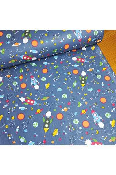 Bebek Özel %100 Pamuklu Bebek Ve Çocuk Lastikli Çarşaf 120x200 Mavi Galaksi D...