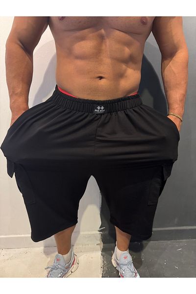 Bas Body FitnessWear شورت باتال مقاس أسود مع جيوب كارجو