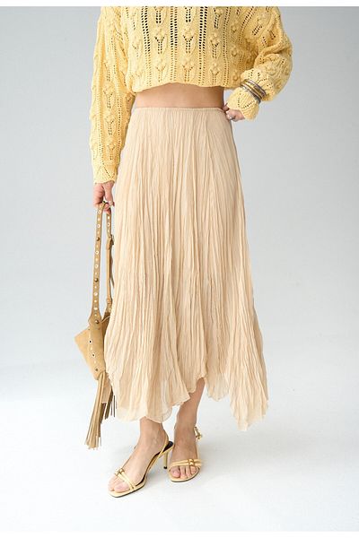 FEMMESTUDIO Women's Yellow Asymmetrical Cut Lined Skirt