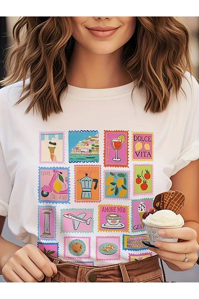 AEMİ Unisex Holiday Label Printed Oversize Crew Neck T-Shirt