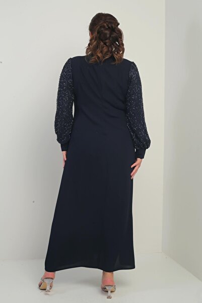 By Saygı Women's Sleeve and Front Sequin Plus Size Long Hijab Dress
