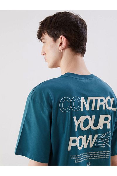 LC Waikiki Ανδρικό μπλουζάκι XSIDE Petrol Crew Neck με στάμπα από βαμβακερό χτενισμένο