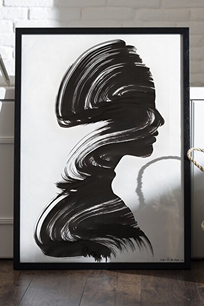 Duvarda Αφίσα Ink Whisper με μαύρο ξύλινο πλαίσιο, διακοσμητική αφηρημένη μον...