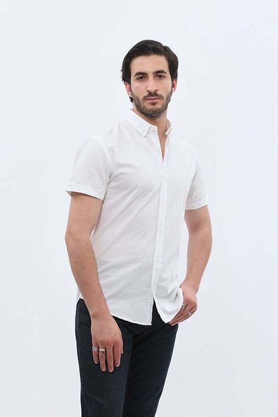 SHIRTSPRO shirtpro oxford regular fit short sleeve button down collar shirt white color