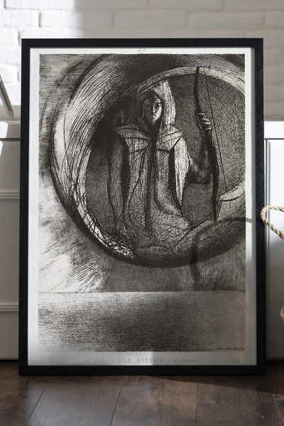 Duvarda Poster circular cu ramă din lemn negru, pictură decorativă abstractă ...