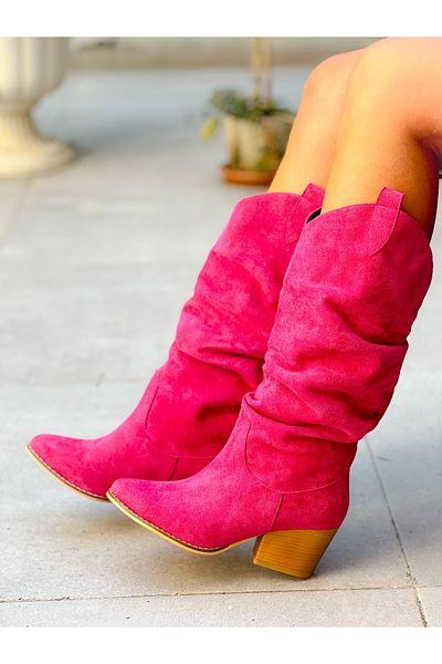 BERFONA Terry Fuchia Cowboy Suet 6 cm Heel Dallas Boots