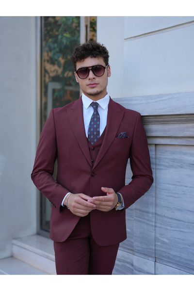 LONATOLİA Erkek Slim Fit İtalyan Stil Yelekli Takım Elbise Ceket Yelek Pantolon -LNTCOM2348