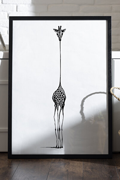 Duvarda Poster cu girafă în ramă din lemn negru, pictură decorativă abstractă...