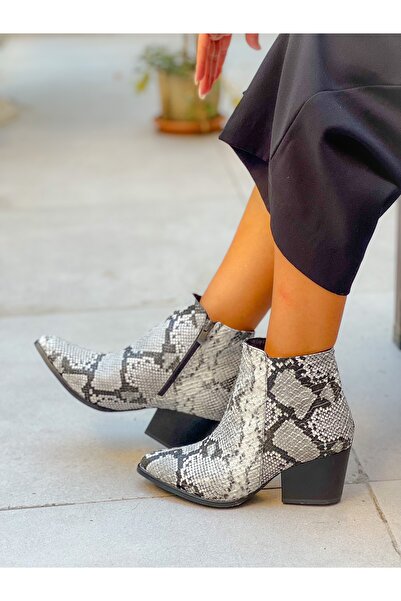 BERFONA DALİDA GRİ YILAN DERİSİ 6 CM TOPUKLU DALLAS KISA BOT