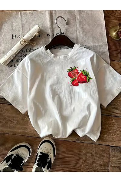 AEMİ Tricou oversize unisex cu decolteu rotund cu imprimeu Strawberry Festival
