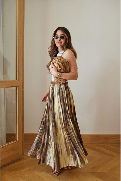 FEMMESTUDIO Ete pliat cu model batik galben pentru femei