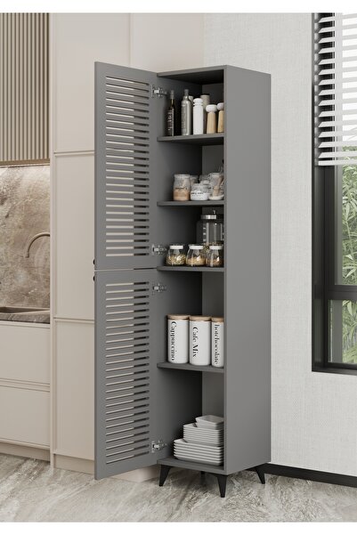 Furnitt Home Lidya Panjur Kapaklı Gri Mdf Banyo Dolabı- Kiler Dolabı- Mutfak Dolabı - Çok Amaçlı Saklama Dolabı