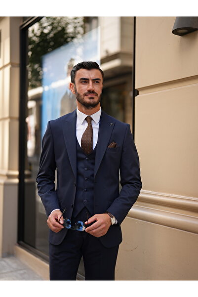 LONATOLİA Erkek Slim Fit İtalyan Stil Yelekli Takım Elbise Ceket Yelek Pantolon -LNTCOM2348