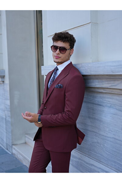 LONATOLİA Erkek Slim Fit İtalyan Stil Yelekli Takım Elbise Ceket Yelek Pantolon -LNTCOM2348