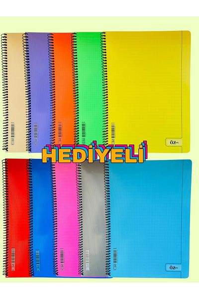 ÖZ OFİS A-4 72Yp 2 Square + 2 Lined Spiral Plastic Cover School Notebook 4 Different Colors (Set of 4)