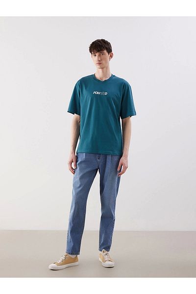LC Waikiki Ανδρικό μπλουζάκι XSIDE Petrol Crew Neck με στάμπα από βαμβακερό χτενισμένο