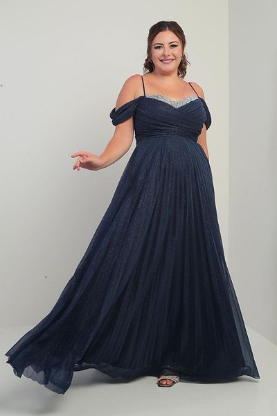 By Saygı Women's Stone Embroidered Strapless Neckline Rope Strap Off Shoulder Silvery Long B.B. Dress