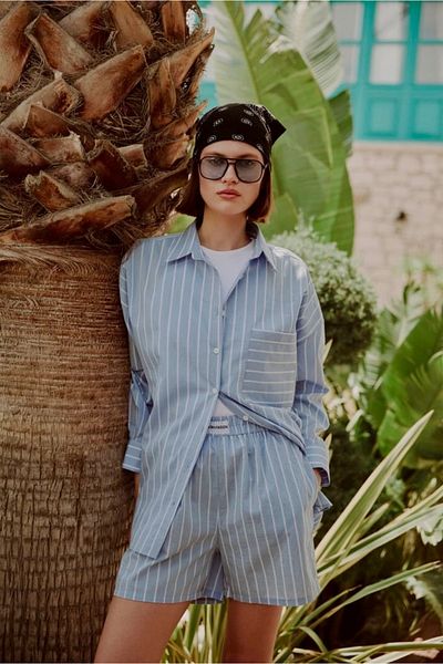 HandCo Striped Oversize Shirt Shorts Set |   Summer Double Set