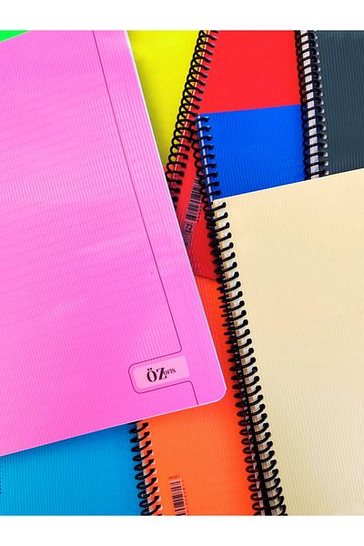 ÖZ OFİS A-4 72Yp 2 Square + 2 Lined Spiral Plastic Cover School Notebook 4 Different Colors (Set of 4)