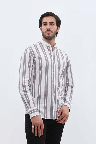 SHIRTSPRO shirtpro oxford regular fit long sleeve mao collar shirt in grey color with stripes