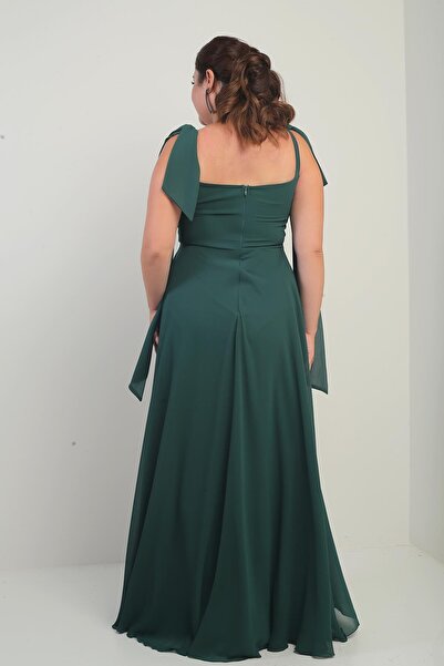 By Saygı Γυναικείο μακρύ φόρεμα από σιφόν κρεπ με γιακά Degaje με δεμένο ώμο